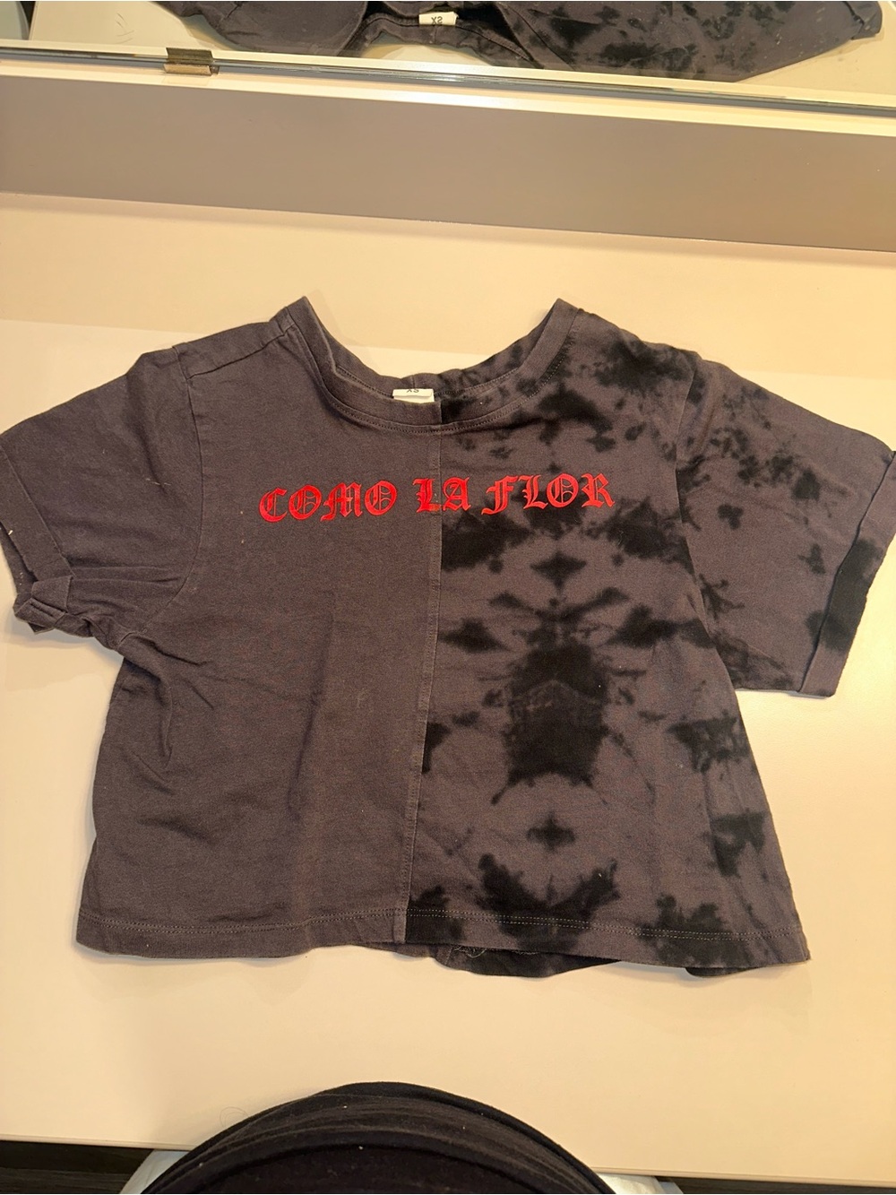 Vibe Black Tie-Dye Crop Tee with Red Script